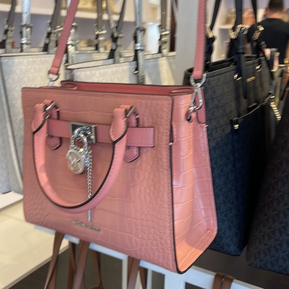 MICHAEL KORS Hamilton Small Crocodile Embossed Faux Leather Satchel Primrose NWT